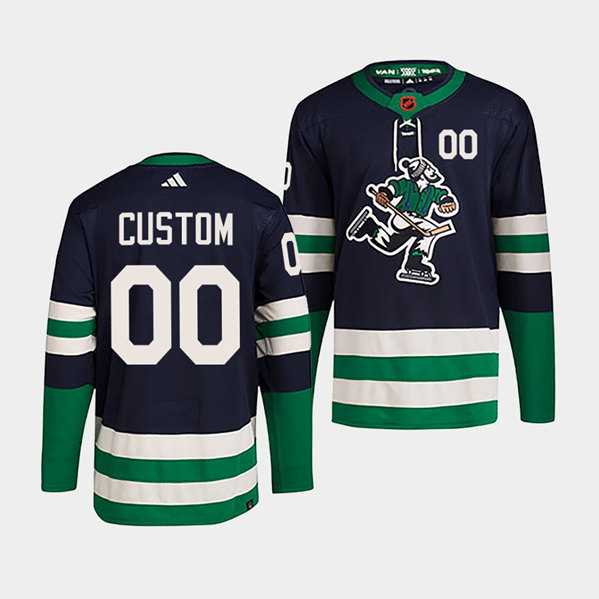 Men's Vancouver Canucks Custom Navy 2022 Reverse Retro Stitched Jersey-0